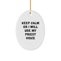 Priest Christmas Gift for Her Oval Ornament Present – Keep Calm Or I - Image 1